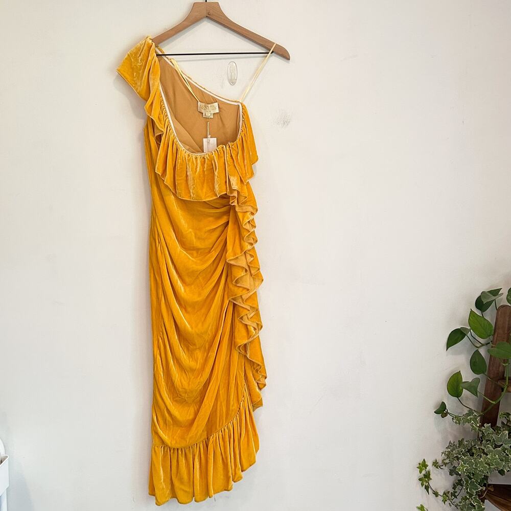 NEW Mestiza New York Flamenco Velvet Ruffle Dress Yellow Size 4 - Picture 5 of 10